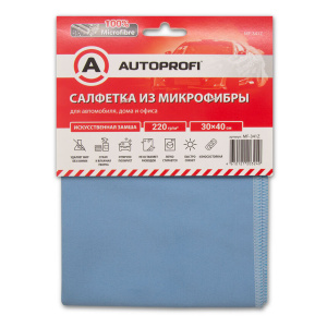 Салфетка из микрофибры "AUTOPROFI" искусственная замша, 220 гр/м2., 30х40 см.,1шт. MF-341Z