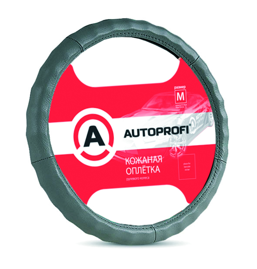Кожаная оплётка руля AUTOPROFI AP-265 D.GY (M)