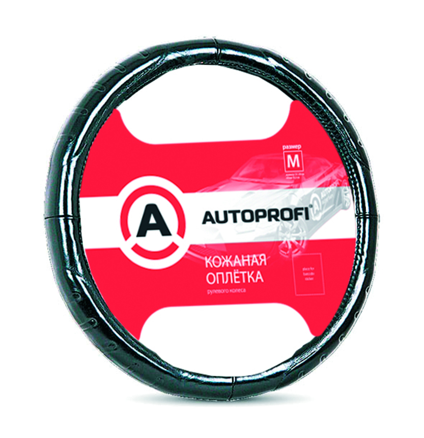 Кожаная оплётка руля AUTOPROFI AP-850 BK (M)