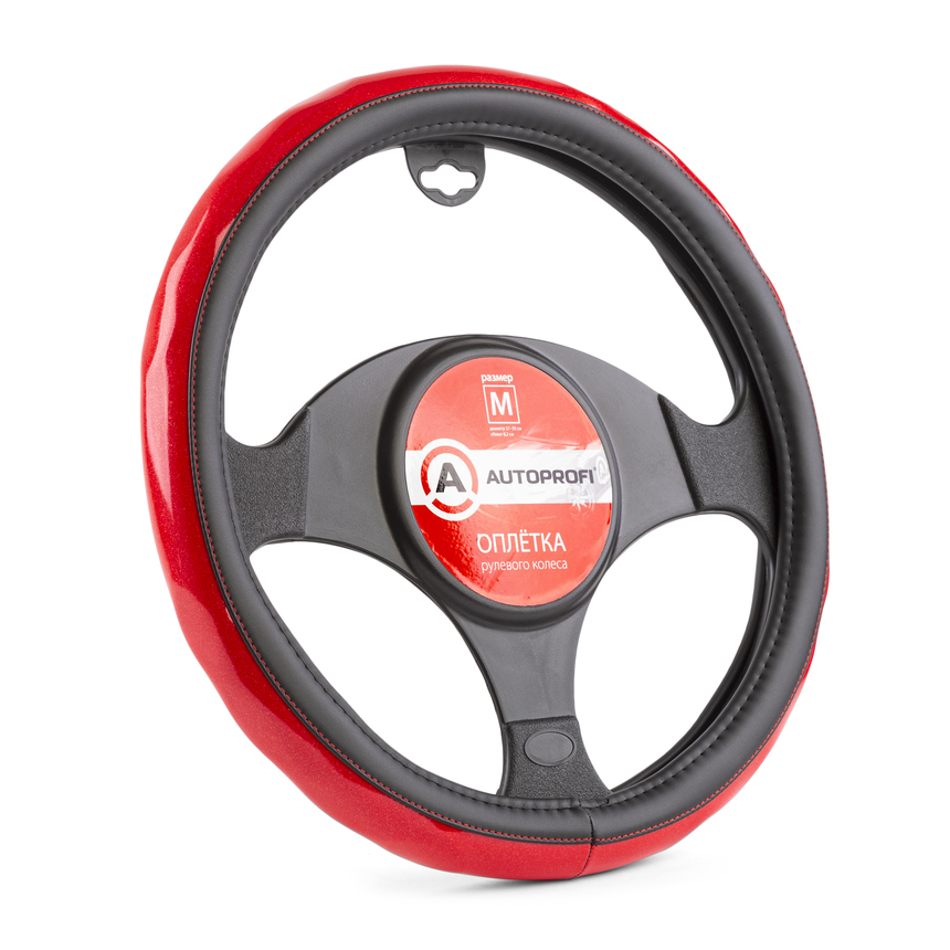 Оплётка руля AUTOPROFI из экокожи AP-1933 BK/RD (M)