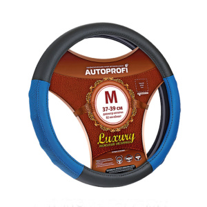 Кожаная оплётка руля AUTOPROFI AP-1030 BK/BL (M)