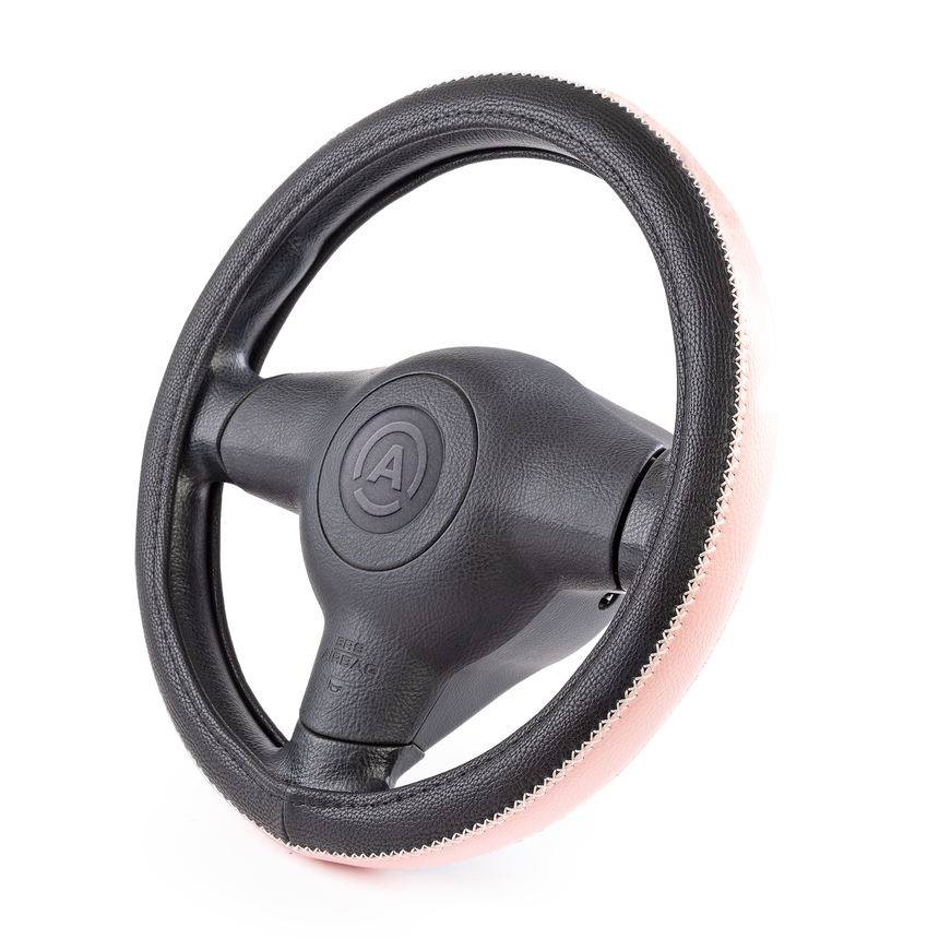 Оплётка руля AUTOPROFI из экокожи AP-1931 BK/PINK (M)